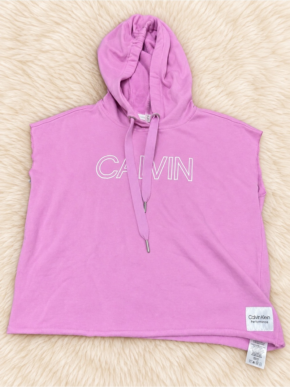 Calvin Klein performance Sleeveless Hoodie in pink with Drawstring